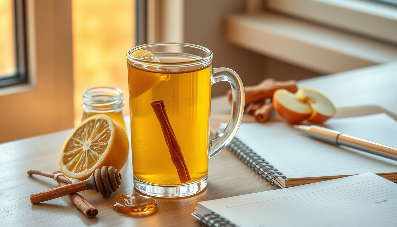 Honey and cinnamon morning ritual for weight management — warm mug with cinnamon stick, raw honey jar, and Ceylon cinnamon powder on wooden breakfast table