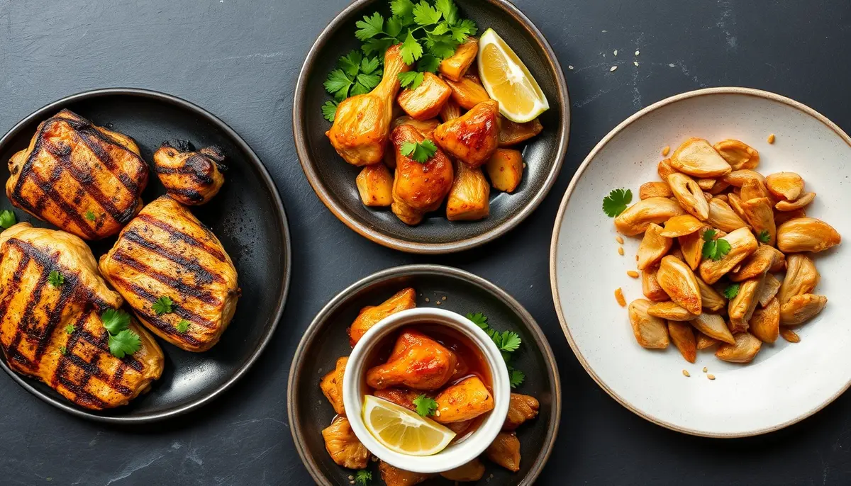 Four honey lime chicken cooking method results side by side — grilled with char marks, oven-baked golden, air fryer crispy, and slow cooker fall-apart tender