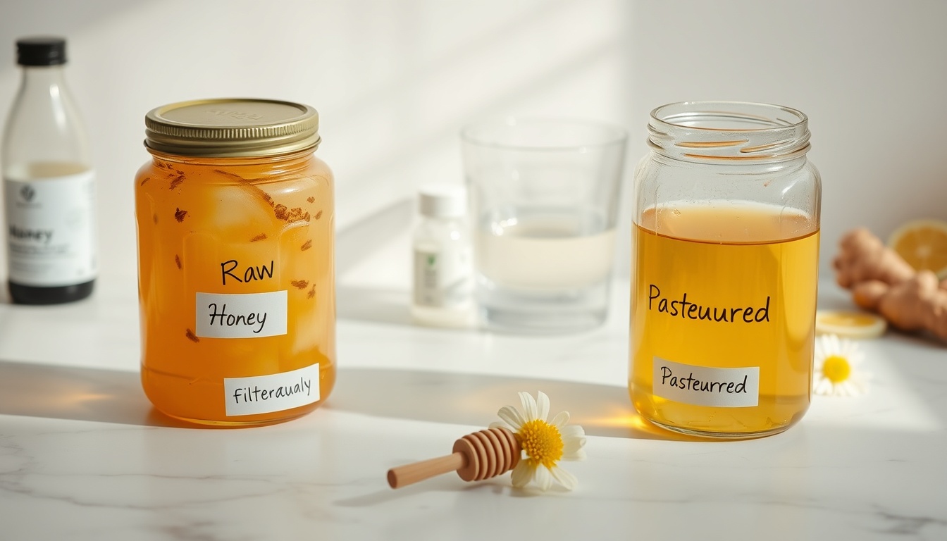 Raw honey vs pasteurized honey during pregnancy — both are safe, with raw honey retaining more enzymes, antioxidants, and beneficial nutrients than heated pasteurized honey