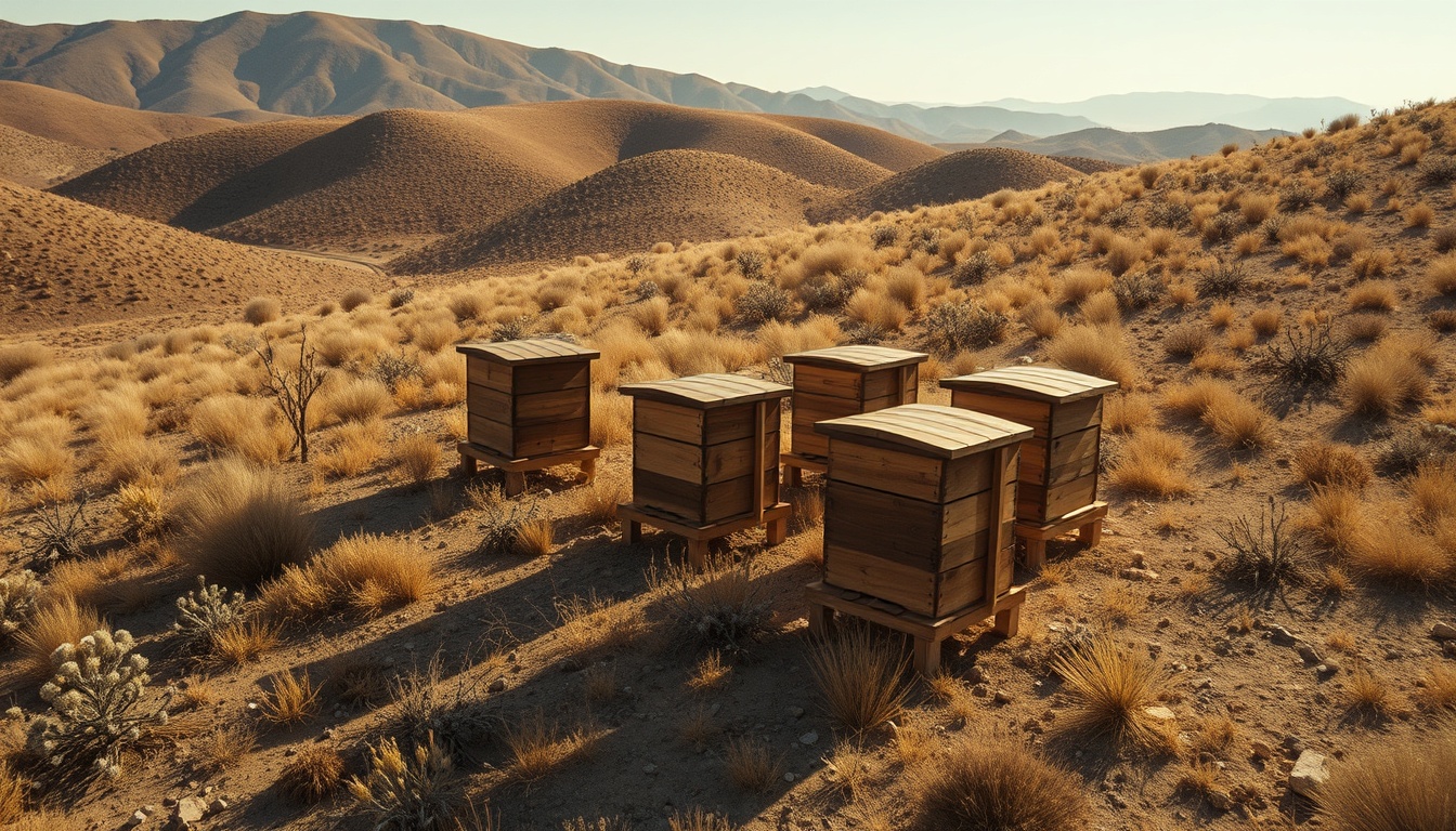 Beehives in drought-stressed California sage scrub landscape