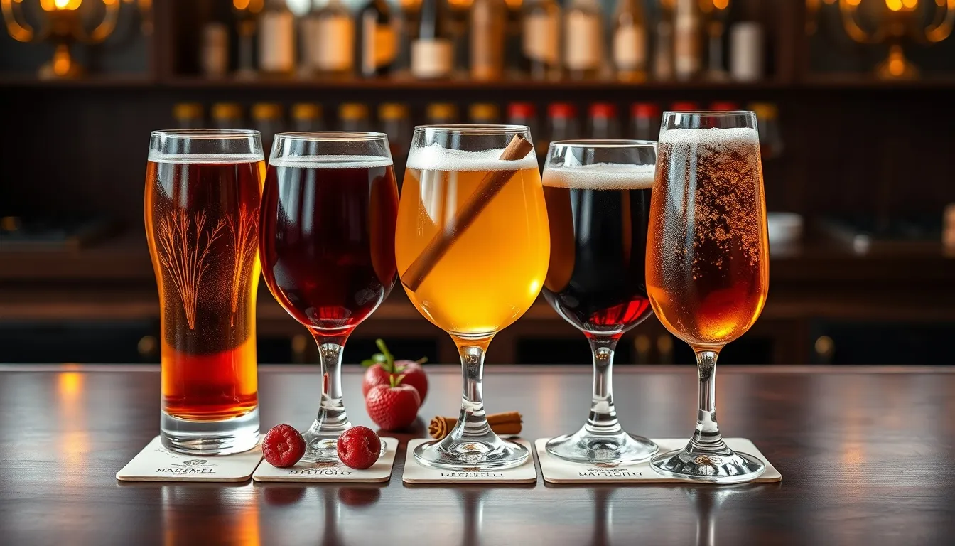 Five mead styles: crystal-clear traditional, ruby melomel, golden metheglin, dark braggot, and sparkling session mead